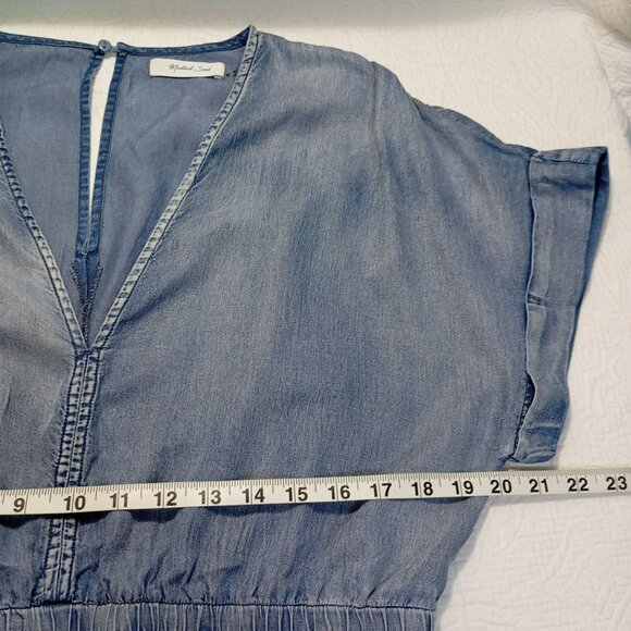 Mustard Seed Romper Short Womens Denim-Look Elastic Waist V-Neck Pockets Size M - Picture 8 of 11